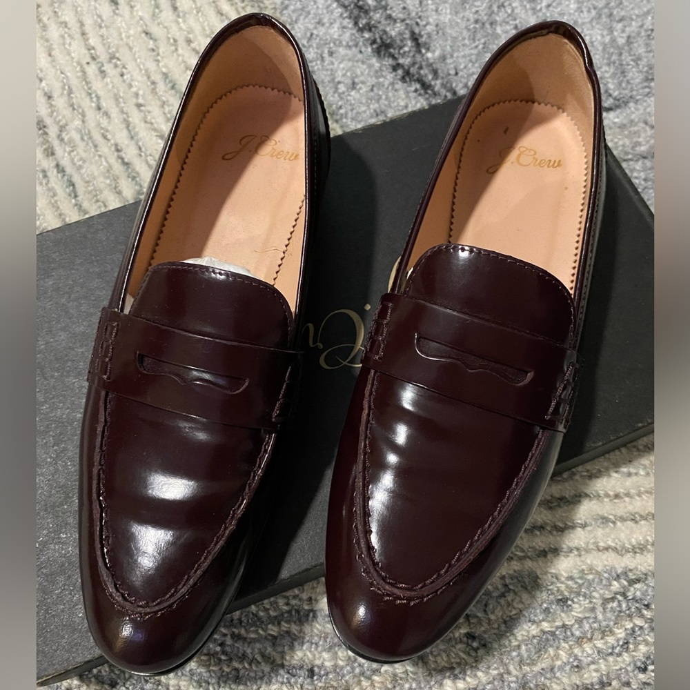 J. Crew Burgundy Patent Leather Penny Loafers